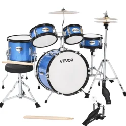 VEVOR Kids Drum Set, 5-Piece 14 in Junior Drum Sets, Beginner Drums Set with Adjustable Throne, Cymbal & Two Pairs of Drumsticks, Musical Learning Drums Instruments Kit, for Children Ages 6-13 (Blue)