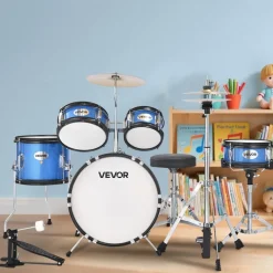 VEVOR Kids Drum Set, 5-Piece 14 in Junior Drum Sets, Beginner Drums Set with Adjustable Throne, Cymbal & Two Pairs of Drumsticks, Musical Learning Drums Instruments Kit, for Children Ages 6-13 (Blue)