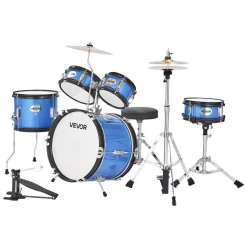 VEVOR Kids Drum Set, 5-Piece 14 in Junior Drum Sets, Beginner Drums Set with Adjustable Throne, Cymbal & Two Pairs of Drumsticks, Musical Learning Drums Instruments Kit, for Children Ages 6-13 (Blue)
