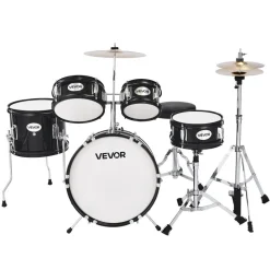 VEVOR Kids Drum Set, 5-Piece 14 in Junior Drum Sets, Beginner Drums Set with Adjustable Throne, Cymbal & Two Pairs of Drumsticks, Musical Learning Drums Instruments Kit, for Children Ages 6-13(Black)