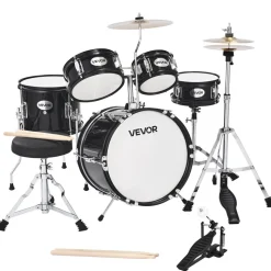 VEVOR Kids Drum Set, 5-Piece 14 in Junior Drum Sets, Beginner Drums Set with Adjustable Throne, Cymbal & Two Pairs of Drumsticks, Musical Learning Drums Instruments Kit, for Children Ages 6-13(Black)