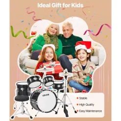 VEVOR Kids Drum Set, 5-Piece 14 in Junior Drum Sets, Beginner Drums Set with Adjustable Throne, Cymbal & Two Pairs of Drumsticks, Musical Learning Drums Instruments Kit, for Children Ages 6-13(Black)