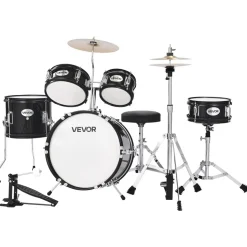 VEVOR Kids Drum Set, 5-Piece 14 in Junior Drum Sets, Beginner Drums Set with Adjustable Throne, Cymbal & Two Pairs of Drumsticks, Musical Learning Drums Instruments Kit, for Children Ages 6-13(Black)
