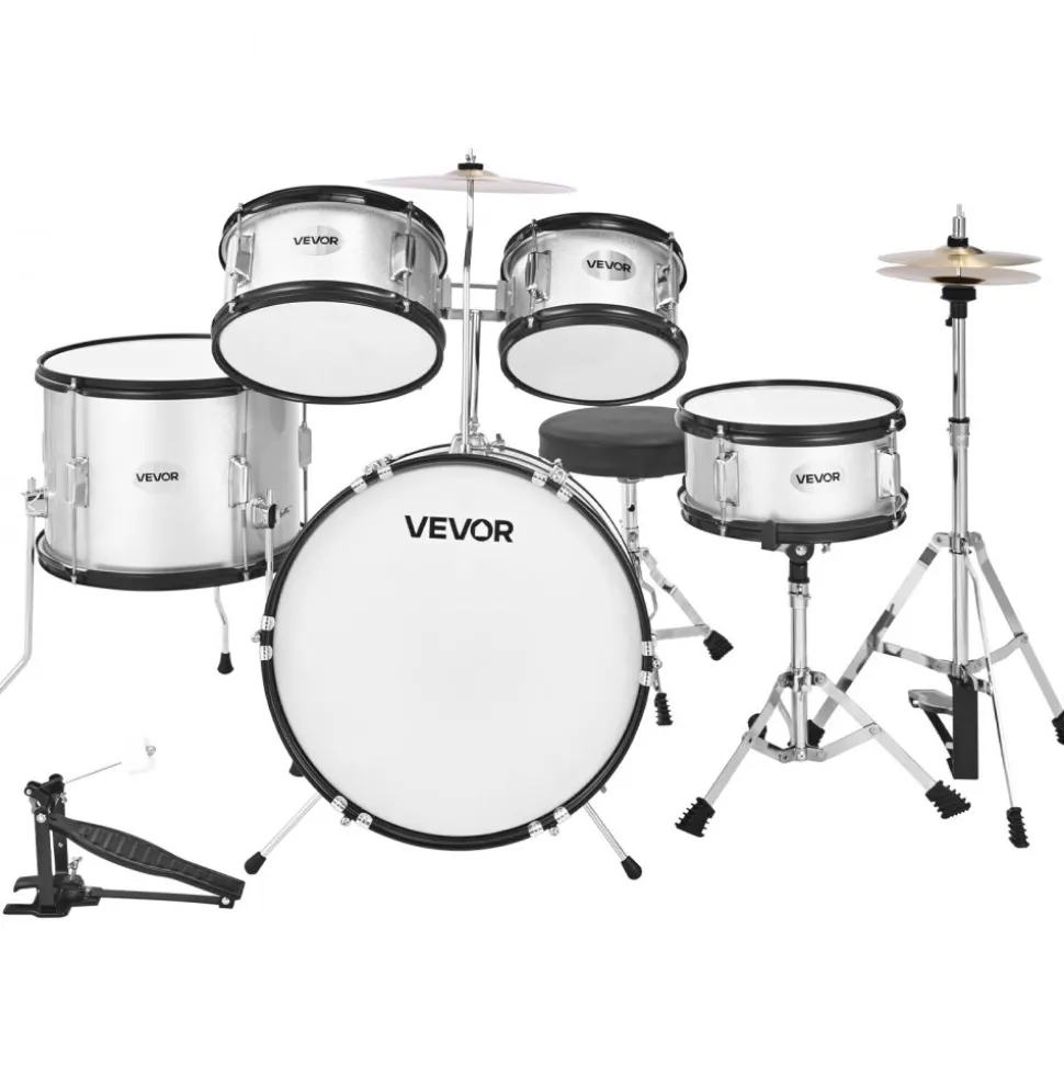 VEVOR Kids Drum Set, 3-Piece 14 in Junior Drum Sets, Beginner Drums Set with Adjustable Throne, Cymbal & Two Pairs of Drumsticks, Musical Learning Drums Instruments Kit, for Children Ages 6-13 (Red)