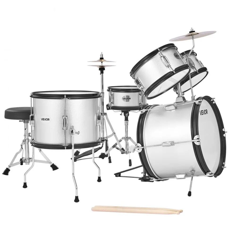 VEVOR Kids Drum Set, 3-Piece 14 in Junior Drum Sets, Beginner Drums Set with Adjustable Throne, Cymbal & Two Pairs of Drumsticks, Musical Learning Drums Instruments Kit, for Children Ages 6-13 (Red)