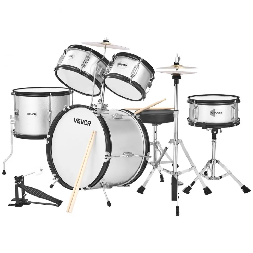 VEVOR Kids Drum Set, 3-Piece 14 in Junior Drum Sets, Beginner Drums Set with Adjustable Throne, Cymbal & Two Pairs of Drumsticks, Musical Learning Drums Instruments Kit, for Children Ages 6-13 (Red)