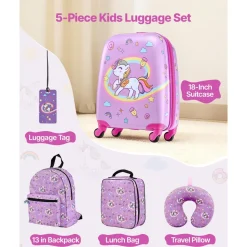 VEVOR Kids Luggage Set, 2 Piece, 18 Inch Hardside Rolling Wheels Suitcase with Hard-Shell Backpack, Dinosaur Kids Carry on Luggage Set, Holiday Birthday Gift for Girls & Boys, Airline Approved