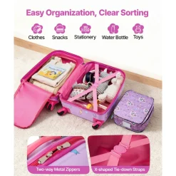 VEVOR Kids Luggage Set, 5 Piece, 18 Inch Hardside Rolling Wheels Suitcase with Backpack & U-shape Pillow, Unicorn Kids Carry on Luggage Set, Holiday Birthday Gift for Girls Boys, Airline Approved