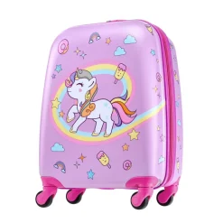 VEVOR Kids Luggage Set, 5 Piece, 18 Inch Hardside Rolling Wheels Suitcase with Backpack & U-shape Pillow, Unicorn Kids Carry on Luggage Set, Holiday Birthday Gift for Girls Boys, Airline Approved
