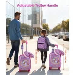VEVOR Kids Luggage Set, 5 Piece, 18 Inch Hardside Rolling Wheels Suitcase with Backpack & U-shape Pillow, Unicorn Kids Carry on Luggage Set, Holiday Birthday Gift for Girls Boys, Airline Approved