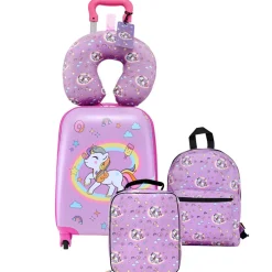 VEVOR Kids Luggage Set, 5 Piece, 18 Inch Hardside Rolling Wheels Suitcase with Backpack & U-shape Pillow, Unicorn Kids Carry on Luggage Set, Holiday Birthday Gift for Girls Boys, Airline Approved