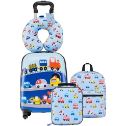 VEVOR Kids Luggage Set, 5 Piece, 18 Inch Hardside Rolling Wheels Suitcase with Backpack & U-shape Pillow, Truck Kids Carry on Luggage Set, Holiday Birthday Gift for Girls Boys, Airline Approved