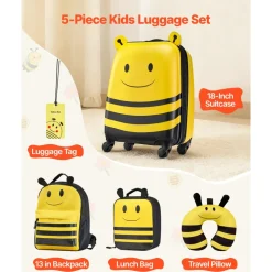 VEVOR Kids Luggage Set, 2 Piece, 18 Inch Hardside Rolling Wheels Suitcase with Hard-Shell Backpack, Unicorn Kids Carry on Luggage Set, Holiday Birthday Gift for Girls & Boys, Airline Approved