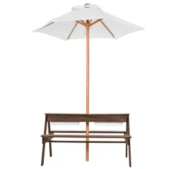 VEVOR Kids Picnic Table with Umbrella, 3-in-1 Sand & Water Table, Outdoor Wooden Table and Bench Set with 2 Trays, 4-People Patio Dining Furniture for Garden, Backyard and Porch (Walnut)