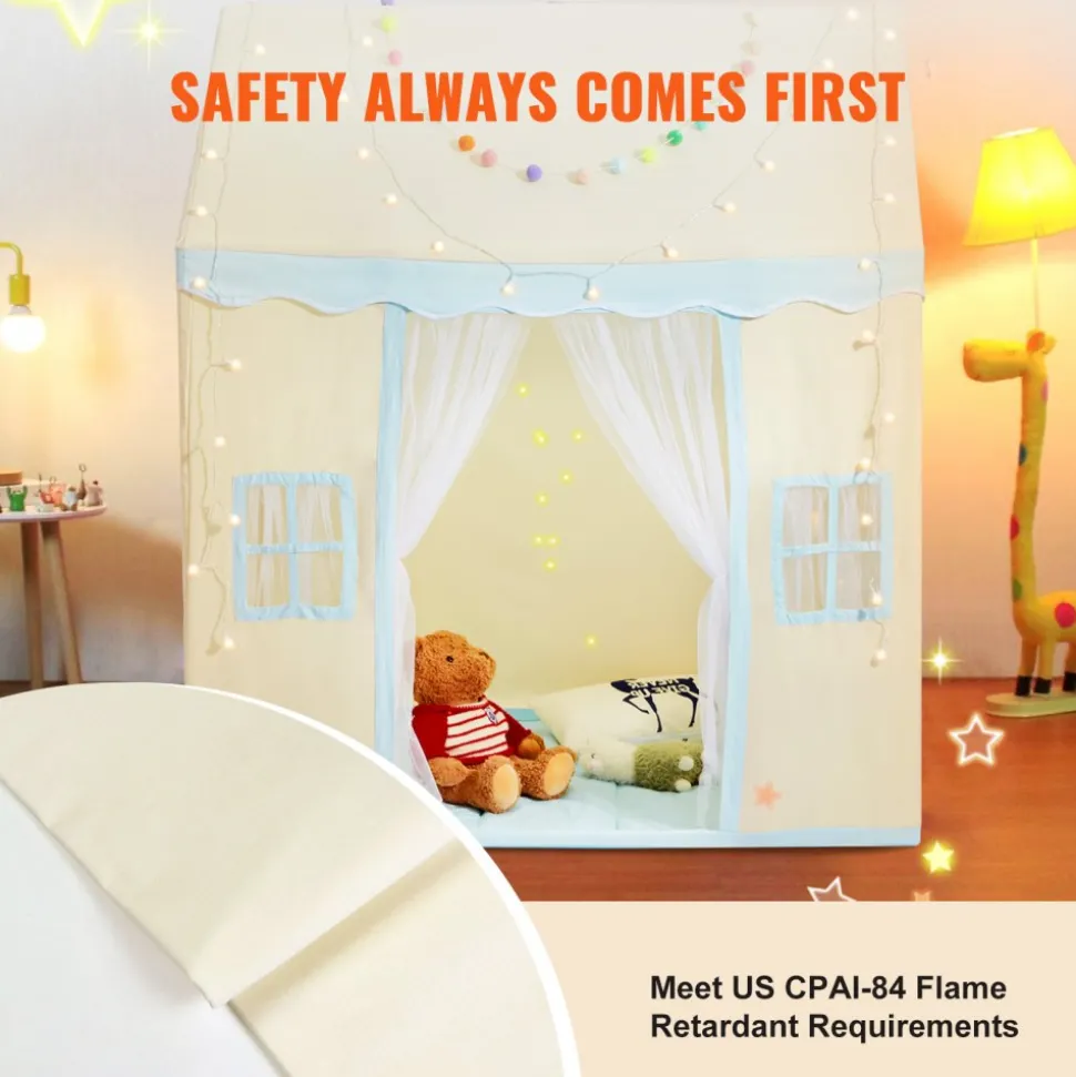 VEVOR Kids Play Tent, Kids Tent for Kids 1-5 Years Old, Toddler Tent with Mat and Tent Lamp, Tent for Kids with Windows for Indoor and Outdoor, Play House Castle Tent for Boys and Girls, Beige