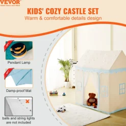 VEVOR Kids Play Tent, Kids Tent for Kids 1-5 Years Old, Toddler Tent with Mat and Tent Lamp, Tent for Kids with Windows for Indoor and Outdoor, Play House Castle Tent for Boys and Girls, Beige