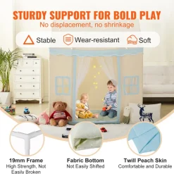 VEVOR Kids Play Tent, Kids Tent for Kids 1-5 Years Old, Toddler Tent with Mat and Tent Lamp, Tent for Kids with Windows for Indoor and Outdoor, Play House Castle Tent for Boys and Girls, Beige