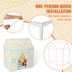 VEVOR Kids Play Tent, Kids Tent for Kids 1-5 Years Old, Toddler Tent with Mat and Tent Lamp, Tent for Kids with Windows for Indoor and Outdoor, Play House Castle Tent for Boys and Girls, Beige