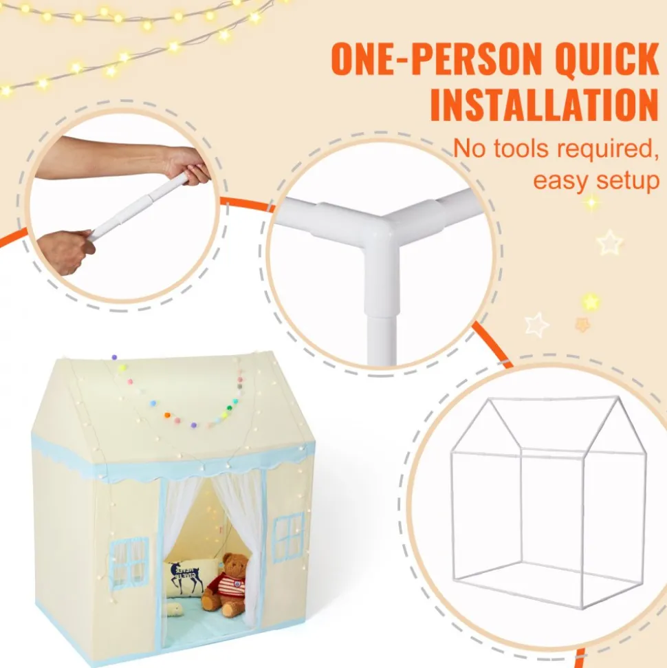 VEVOR Kids Play Tent, Kids Tent for Kids 1-5 Years Old, Toddler Tent with Mat and Tent Lamp, Tent for Kids with Windows for Indoor and Outdoor, Play House Castle Tent for Boys and Girls, Beige