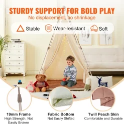 VEVOR Kids Play Tent, Teepee Tent for Kids 1-5 Years Old, Tent for Kids with Windows for Indoor and Outdoor, Foldable Toddler Tent with Mat and Carrying Bag, Kids Tent for Boys and Girls, Beige