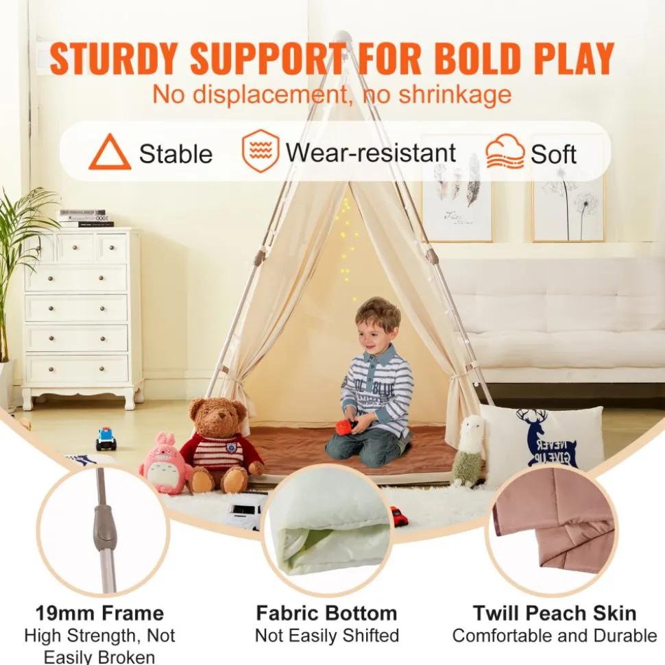 VEVOR Kids Play Tent, Teepee Tent for Kids 1-5 Years Old, Tent for Kids with Windows for Indoor and Outdoor, Foldable Toddler Tent with Mat and Carrying Bag, Kids Tent for Boys and Girls, Beige