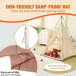 VEVOR Kids Play Tent, Teepee Tent for Kids 1-5 Years Old, Tent for Kids with Windows for Indoor and Outdoor, Foldable Toddler Tent with Mat and Carrying Bag, Kids Tent for Boys and Girls, Beige
