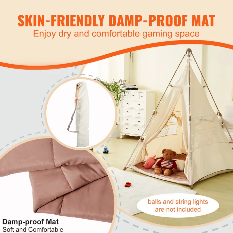 VEVOR Kids Play Tent, Teepee Tent for Kids 1-5 Years Old, Tent for Kids with Windows for Indoor and Outdoor, Foldable Toddler Tent with Mat and Carrying Bag, Kids Tent for Boys and Girls, Beige