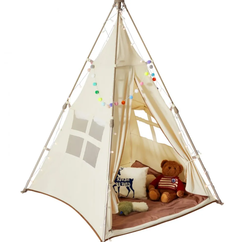 VEVOR Kids Play Tent, Teepee Tent for Kids 1-5 Years Old, Tent for Kids with Windows for Indoor and Outdoor, Foldable Toddler Tent with Mat and Carrying Bag, Kids Tent for Boys and Girls, Beige