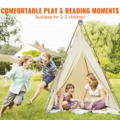 VEVOR Kids Play Tent, Teepee Tent for Kids 1-5 Years Old, Tent for Kids with Windows for Indoor and Outdoor, Foldable Toddler Tent with Mat and Carrying Bag, Kids Tent for Boys and Girls, Beige