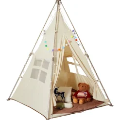 VEVOR Kids Play Tent, Teepee Tent for Kids 1-5 Years Old, Tent for Kids with Windows for Indoor and Outdoor, Foldable Toddler Tent with Mat and Carrying Bag, Kids Tent for Boys and Girls, Beige