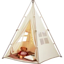 VEVOR Kids Play Tent, Teepee Tent for Kids 1-5 Years Old, Tent for Kids with Windows for Indoor and Outdoor, Foldable Toddler Tent with Mat and Carrying Bag, Kids Tent for Boys and Girls, Beige