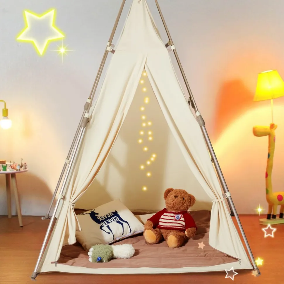 VEVOR Kids Play Tent, Teepee Tent for Kids 1-5 Years Old, Tent for Kids with Windows for Indoor and Outdoor, Foldable Toddler Tent with Mat and Carrying Bag, Kids Tent for Boys and Girls, Beige