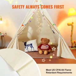 VEVOR Kids Play Tent, Teepee Tent for Kids 1-5 Years Old, Tent for Kids with Windows for Indoor and Outdoor, Toddler Tent with Mat and Plush Decorative Balls, for Boys and Girls, Beige