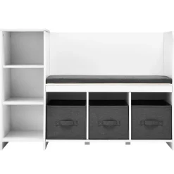 VEVOR Kids Reading Nook Bench, Toddler Bookshelf and Bookcase with Detachable Seat Cushion, 6-Cubby Storage Organizer Bench with 3 Drawers, Ideal for Playroom, Bedroom, Living Room or Entryway, White
