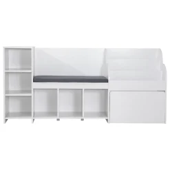 VEVOR Kids Reading Nook, Wooden Storage Bench with Backrest, Kids Bookshelf & Toy Organizer, Large Toy Box Chest for Playroom, Living Room or Entryway, Easy Assembly, 66.9 x 15.8 x 31.5 in, White