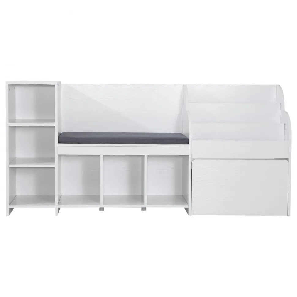VEVOR Kids Reading Nook, Wooden Storage Bench with Backrest, Kids Bookshelf & Toy Organizer, Large Toy Box Chest for Playroom, Living Room or Entryway, Easy Assembly, 66.9 x 15.8 x 31.5 in, White