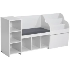 VEVOR Kids Reading Nook, Wooden Storage Bench with Backrest, Kids Bookshelf & Toy Organizer, Large Toy Box Chest for Playroom, Living Room or Entryway, Easy Assembly, 66.9 x 15.8 x 31.5 in, White