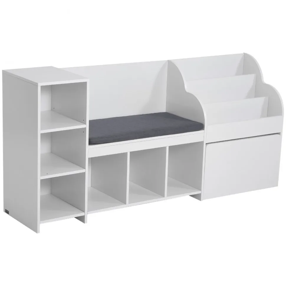 VEVOR Kids Reading Nook, Wooden Storage Bench with Backrest, Kids Bookshelf & Toy Organizer, Large Toy Box Chest for Playroom, Living Room or Entryway, Easy Assembly, 66.9 x 15.8 x 31.5 in, White