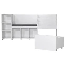 VEVOR Kids Reading Nook, Wooden Storage Bench with Backrest, Kids Bookshelf & Toy Organizer, Large Toy Box Chest for Playroom, Living Room or Entryway, Easy Assembly, 66.9 x 15.8 x 31.5 in, White