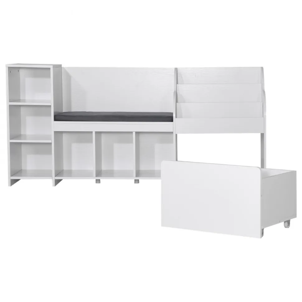VEVOR Kids Reading Nook, Wooden Storage Bench with Backrest, Kids Bookshelf & Toy Organizer, Large Toy Box Chest for Playroom, Living Room or Entryway, Easy Assembly, 66.9 x 15.8 x 31.5 in, White