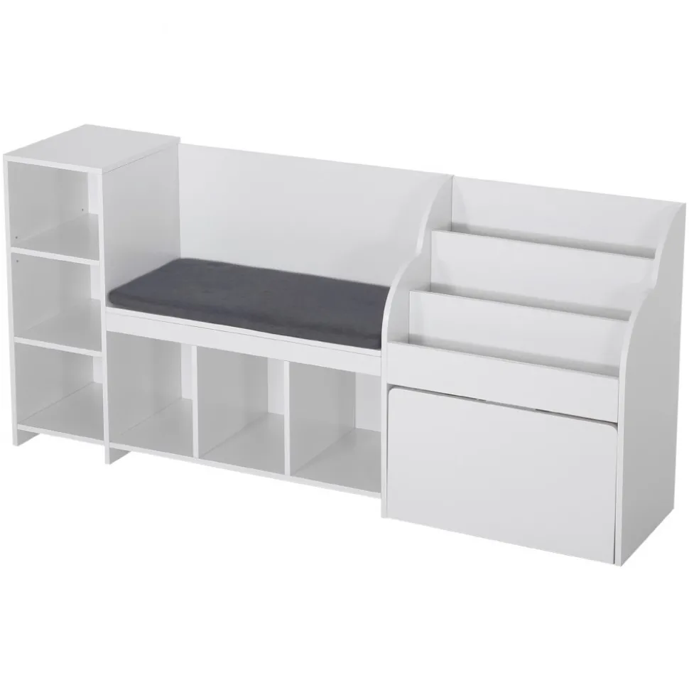 VEVOR Kids Reading Nook, Wooden Storage Bench with Backrest, Kids Bookshelf & Toy Organizer, Large Toy Box Chest for Playroom, Living Room or Entryway, Easy Assembly, 66.9 x 15.8 x 31.5 in, White