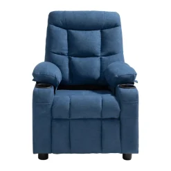 VEVOR Kids Recliner Chair, Toddler Lounger with Cup Holders & Pockets, 107° to 126° Adjustable Back, Breathable Polyester Upholstery Reclining Sofa with Foot-rest, for Boys and Girls, Children (Blue)
