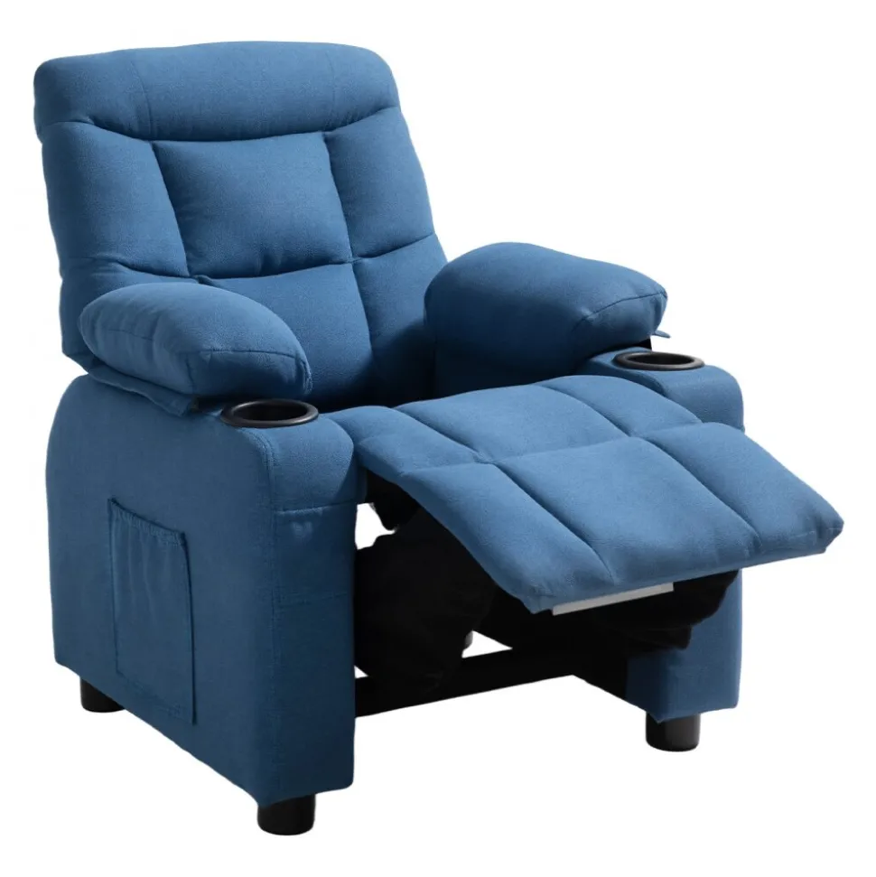 VEVOR Kids Recliner Chair, Toddler Lounger with Cup Holders & Pockets, 107° to 126° Adjustable Back, Breathable Polyester Upholstery Reclining Sofa with Foot-rest, for Boys and Girls, Children (Blue)