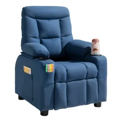 VEVOR Kids Recliner Chair, Toddler Lounger with Cup Holders & Pockets, 107° to 126° Adjustable Back, Breathable Polyester Upholstery Reclining Sofa with Foot-rest, for Boys and Girls, Children (Blue)