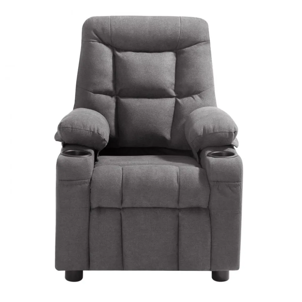 VEVOR Kids Recliner Chair, Toddler Lounger with Cup Holders & Pockets, 107° to 126° Adjustable Back, Breathable Polyester Upholstery Reclining Sofa with Foot-rest, for Boys and Girls, Children (Gray)