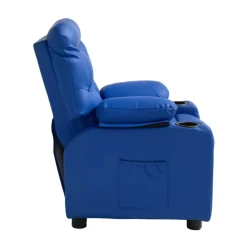 VEVOR Kids Reclining Chair, Toddler Recliner with 2 Cup Holders and 4 Pockets, 107° to 126° Adjustable Back, Easy-to-Clean PU Leather Recliner Couch with Footrest, for Boys, Girls & Children (Blue)