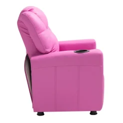 VEVOR Kids Reclining Chair, Toddler Recliner with Cup Holder, 101° to 121° Adjustable Backrest, Easy-to-Clean PU Leather Recliner Couch with Footrest, 90 lbs Load, for Boys & Girls, Children (Pink)