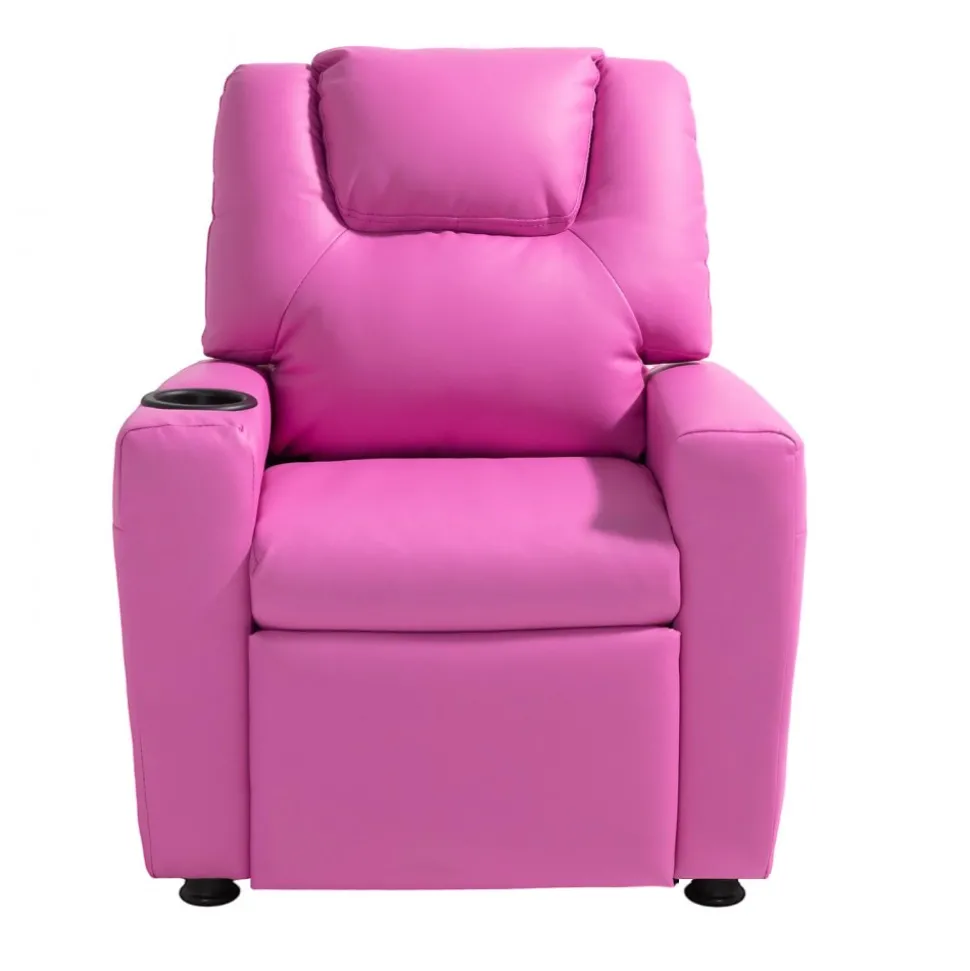 VEVOR Kids Reclining Chair, Toddler Recliner with Cup Holder, 101° to 121° Adjustable Backrest, Easy-to-Clean PU Leather Recliner Couch with Footrest, 90 lbs Load, for Boys & Girls, Children (Pink)