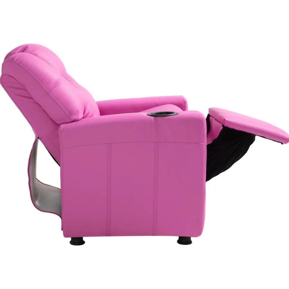VEVOR Kids Reclining Chair, Toddler Recliner with Cup Holder, 101° to 121° Adjustable Backrest, Easy-to-Clean PU Leather Recliner Couch with Footrest, 90 lbs Load, for Boys & Girls, Children (Pink)