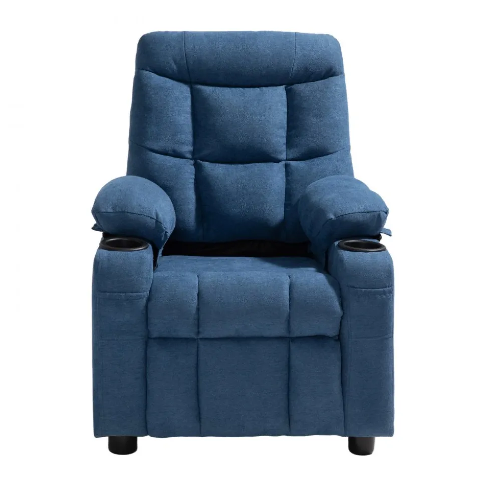 VEVOR Kids Reclining Chair, Toddler Recliner with Cup Holders and Pockets, 107° to 126° Adjustable Backrest, Breathable Polyester Fabric Recliner Couch with Footrest, for Boys & Girls, Children(Blue)